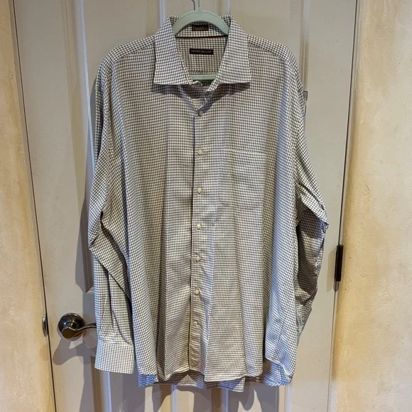 Peter Millar Men's Checkered Twill Shirt - Gray and White - Picture 1 of 7